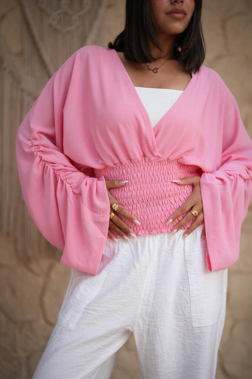 Smocked Wrap Blouse