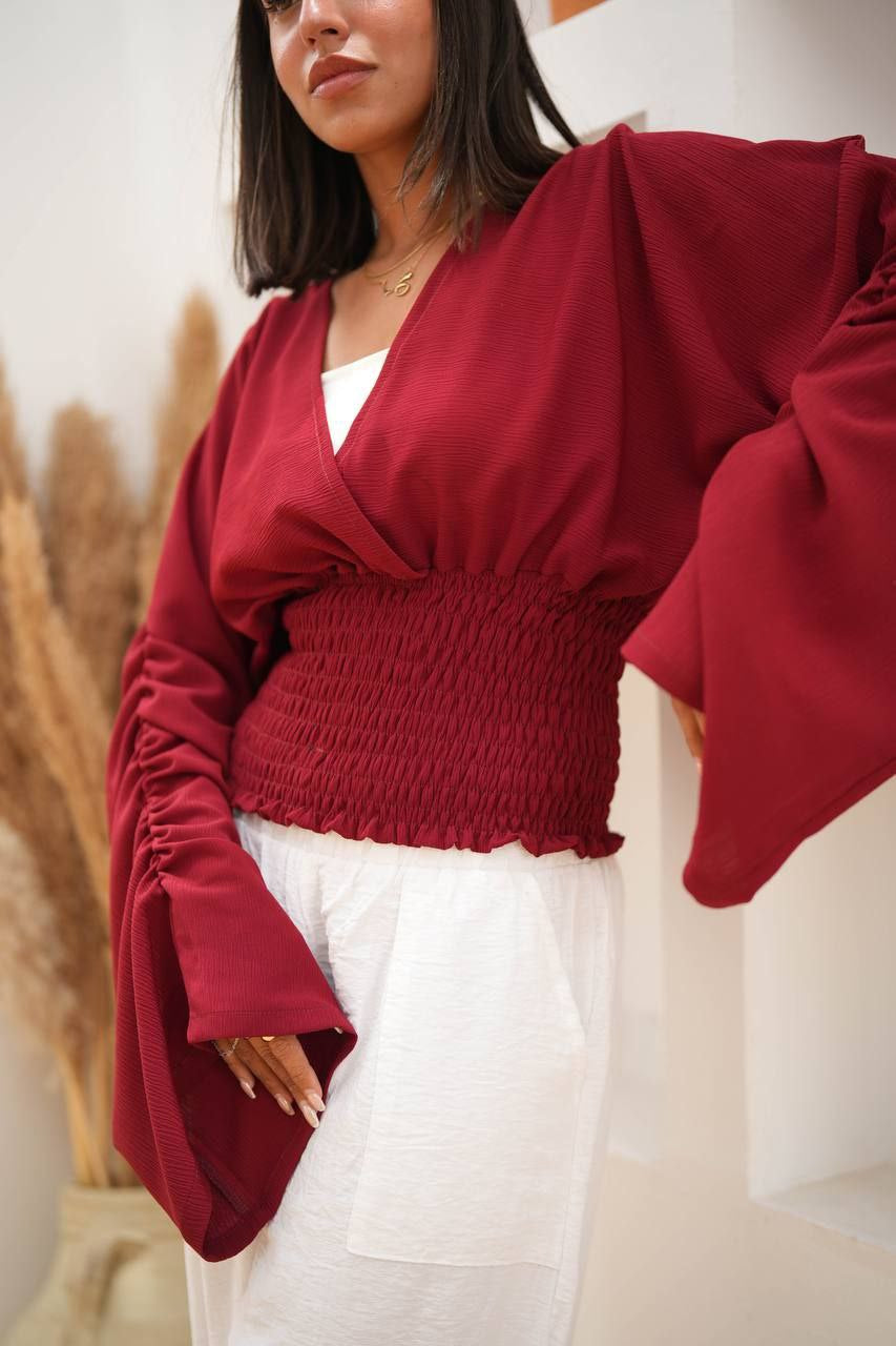 Smocked Wrap Blouse