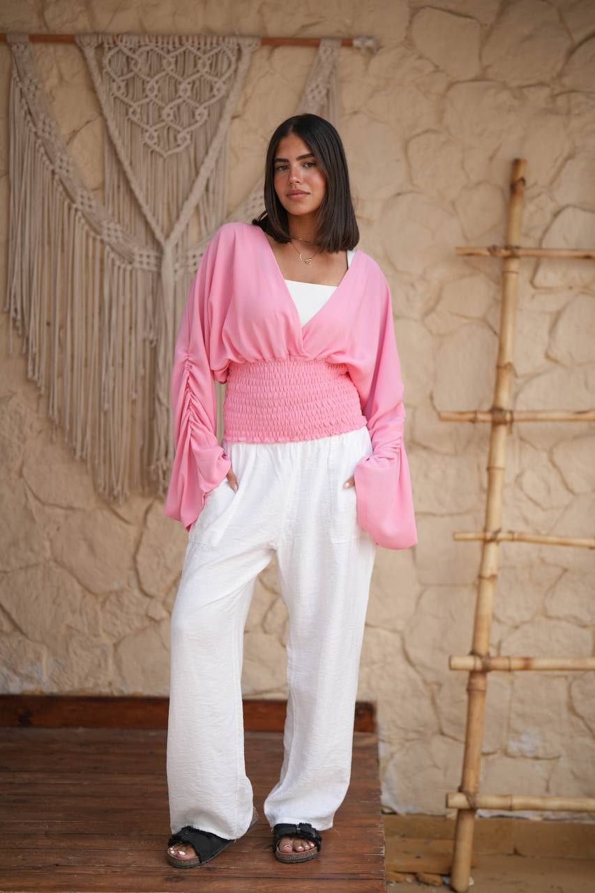 Smocked Wrap Blouse