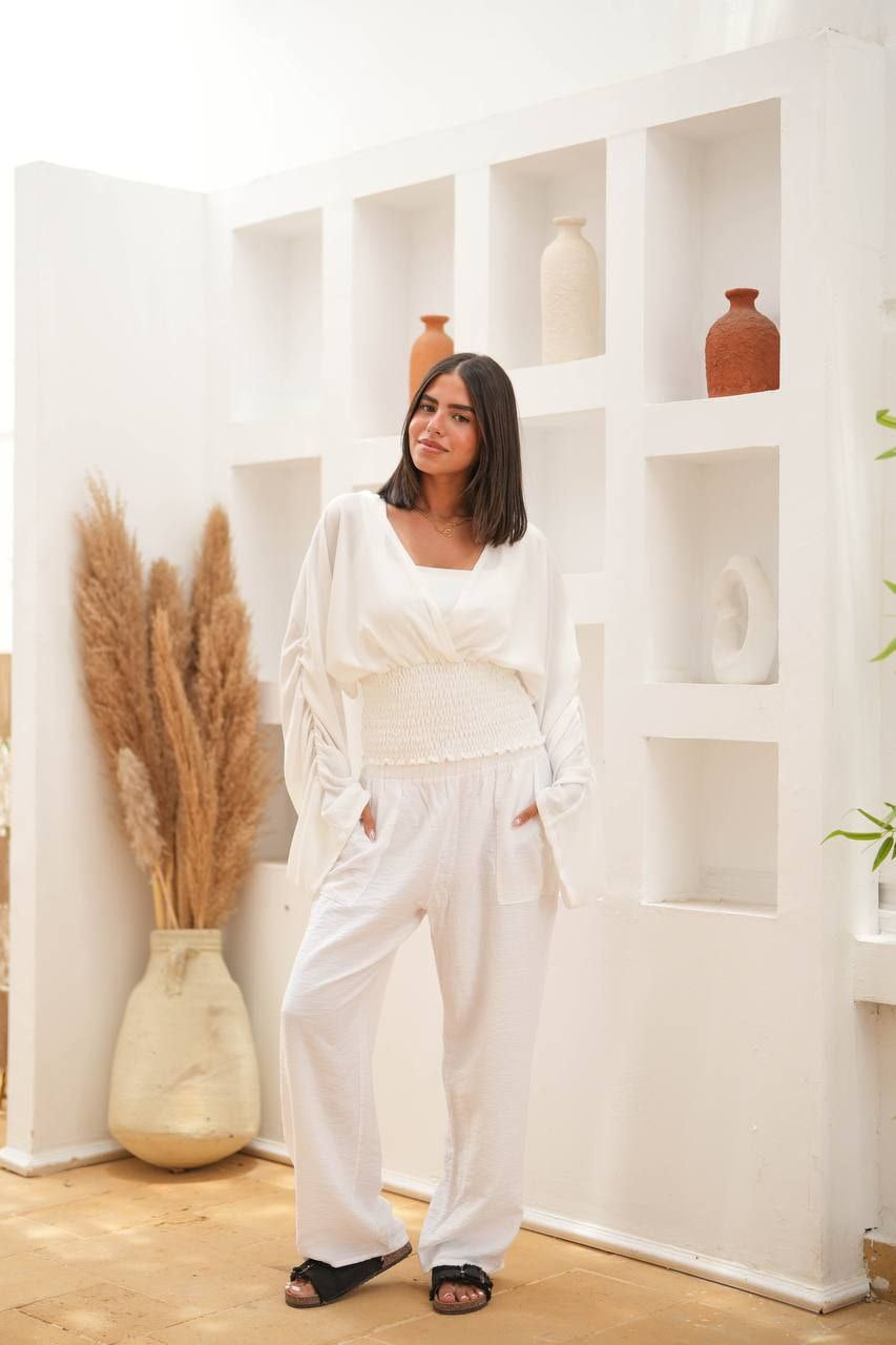 Smocked Wrap Blouse