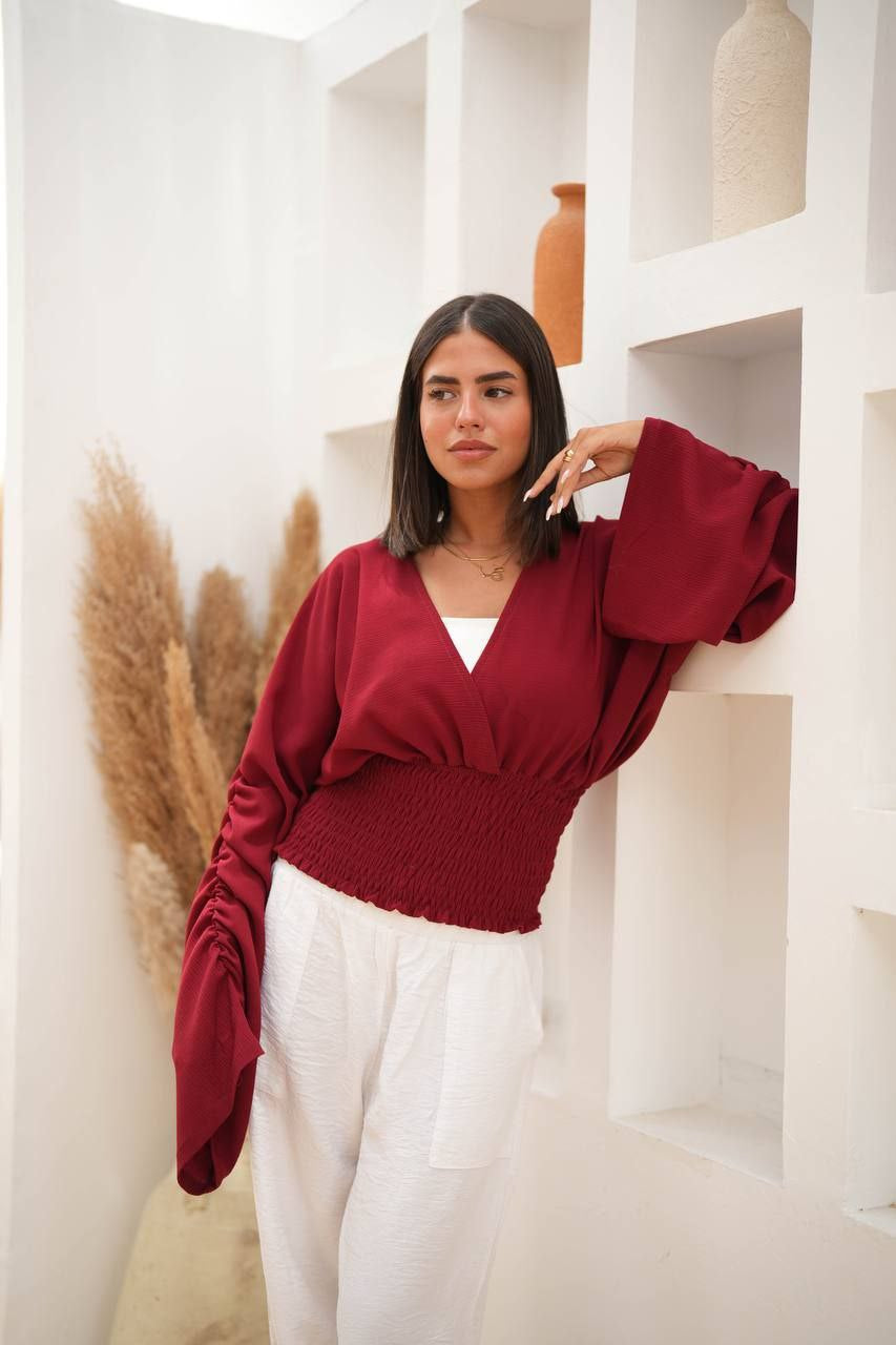Smocked Wrap Blouse