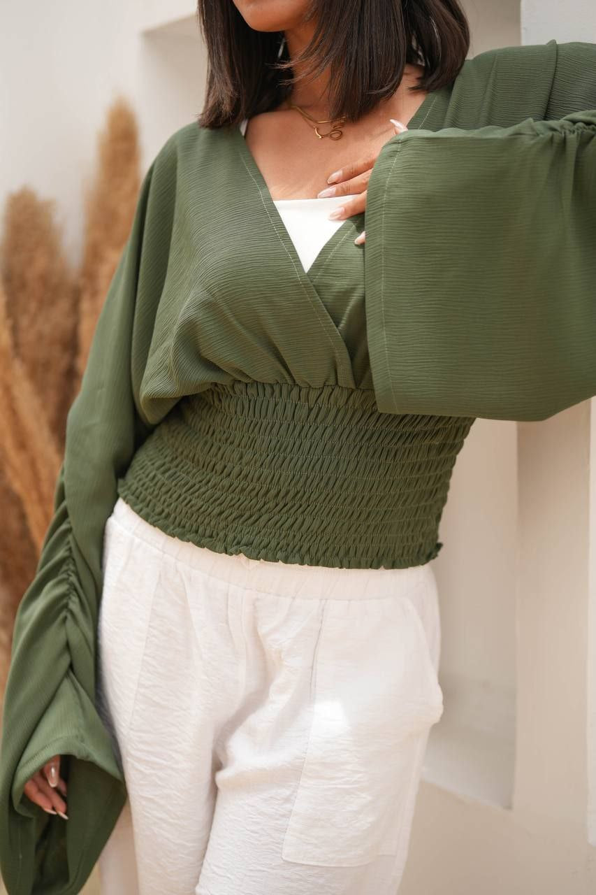 Smocked Wrap Blouse