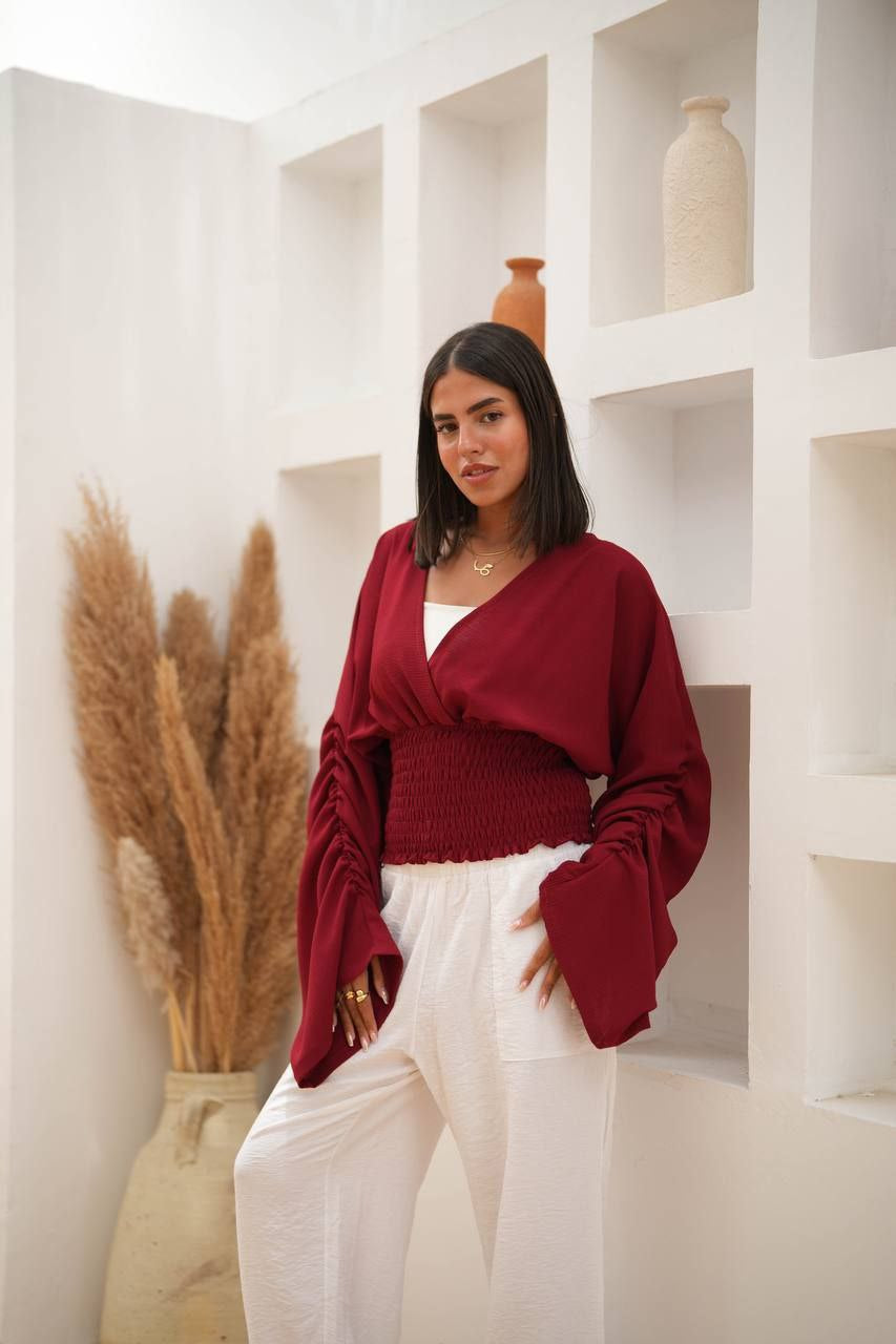 Smocked Wrap Blouse