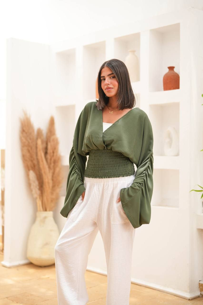 Smocked Wrap Blouse