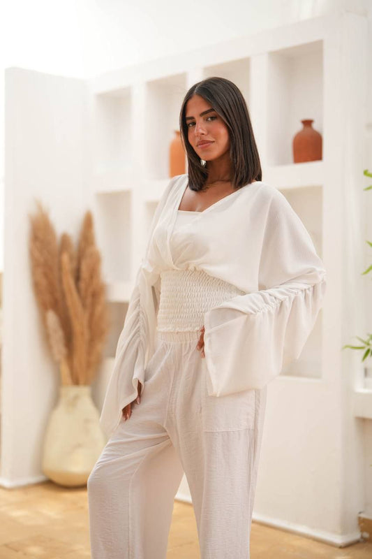 Smocked Wrap Blouse