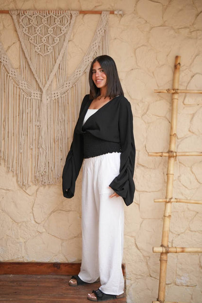 Smocked Wrap Blouse